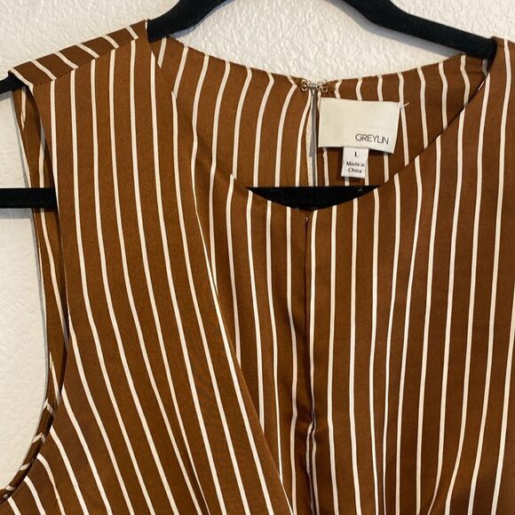 Anthropologie Greylin Brown Striped Jumpsuit Size Large - Picture 6 of 10